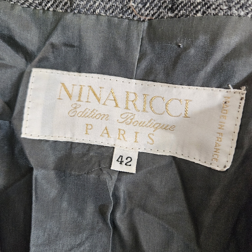 Nina Ricci Wool Tweed Blazer 42 Gray Patchwork Double Button France - Picture 11 of 13
